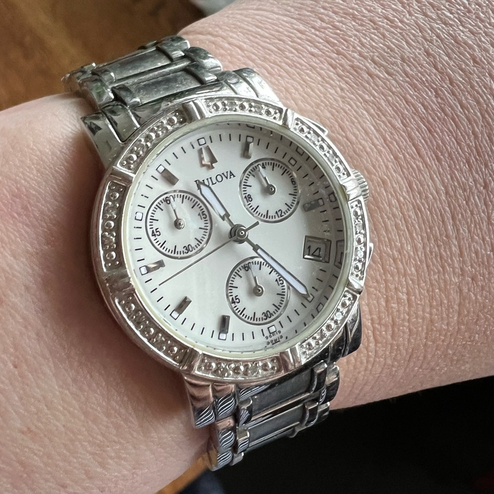 Bulova Women's Diamond Accents Multi Dial Chronograph 33mm Watch 96R19